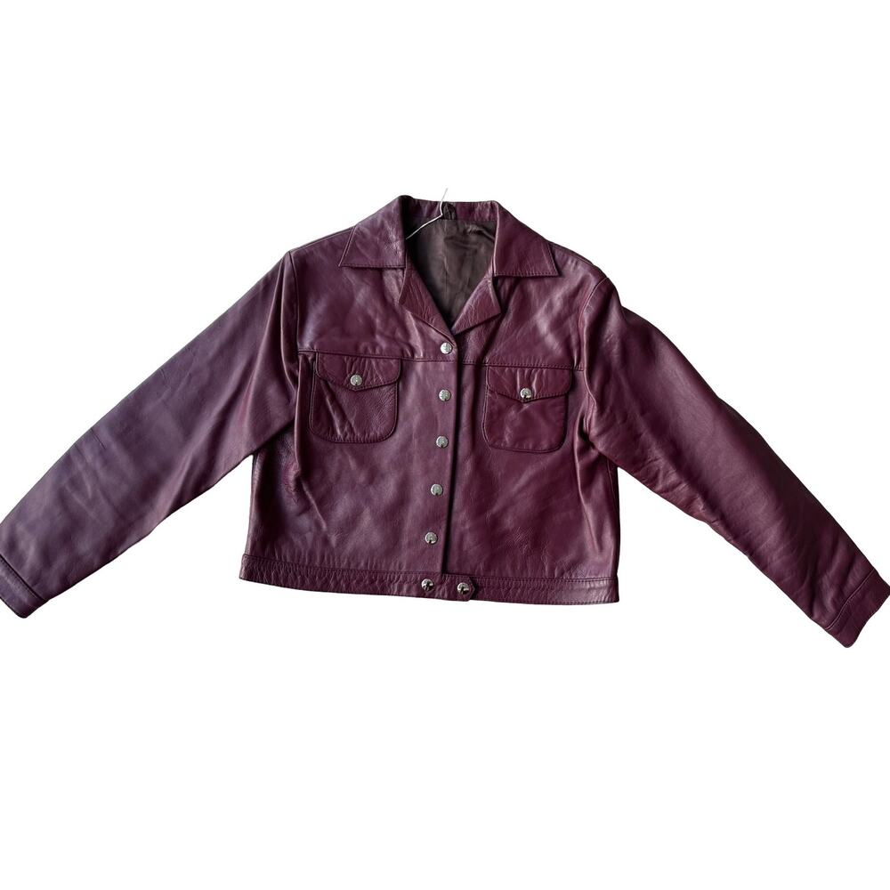 70s Vintage Burgundy Leather Jacket M L